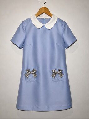 Crystal Bow Mini Dress Peter Pan Collar Dress NWT blue Wisteria mui mui vibe